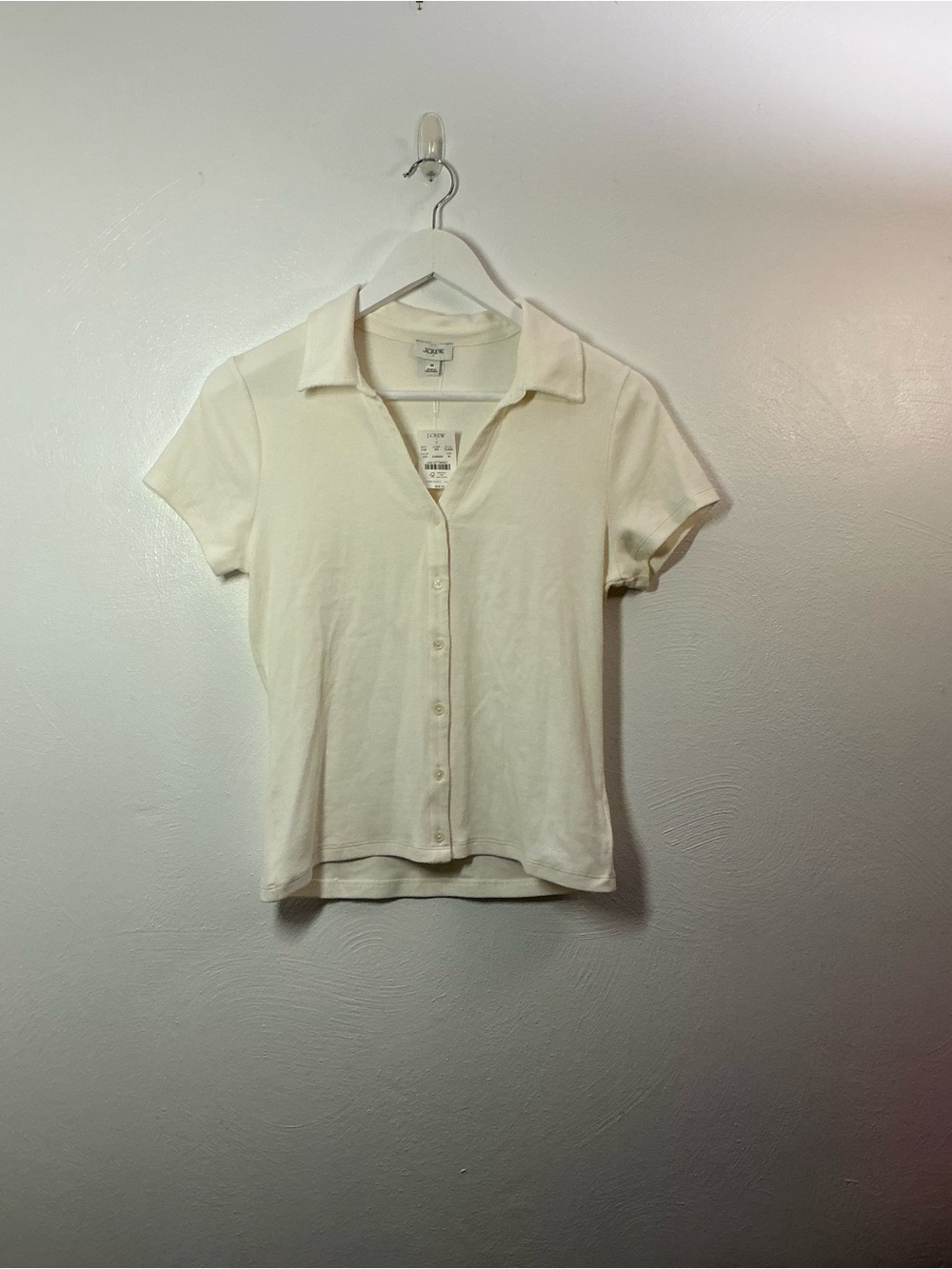 J. Crew Off White Short-Sleeve Button-Up Polo Top Size Medium